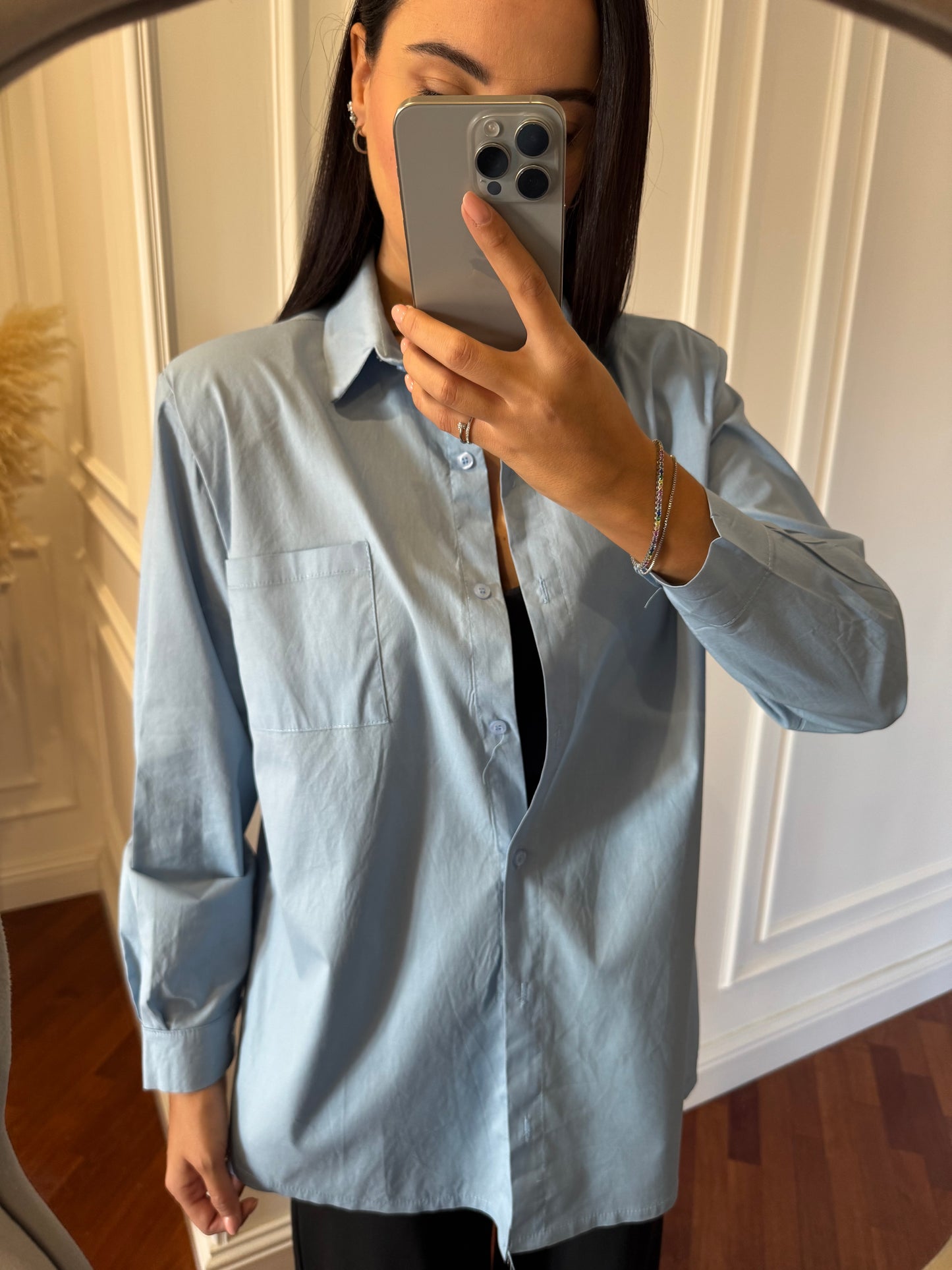 Maxi camicia con spalline strutturate - azzurro