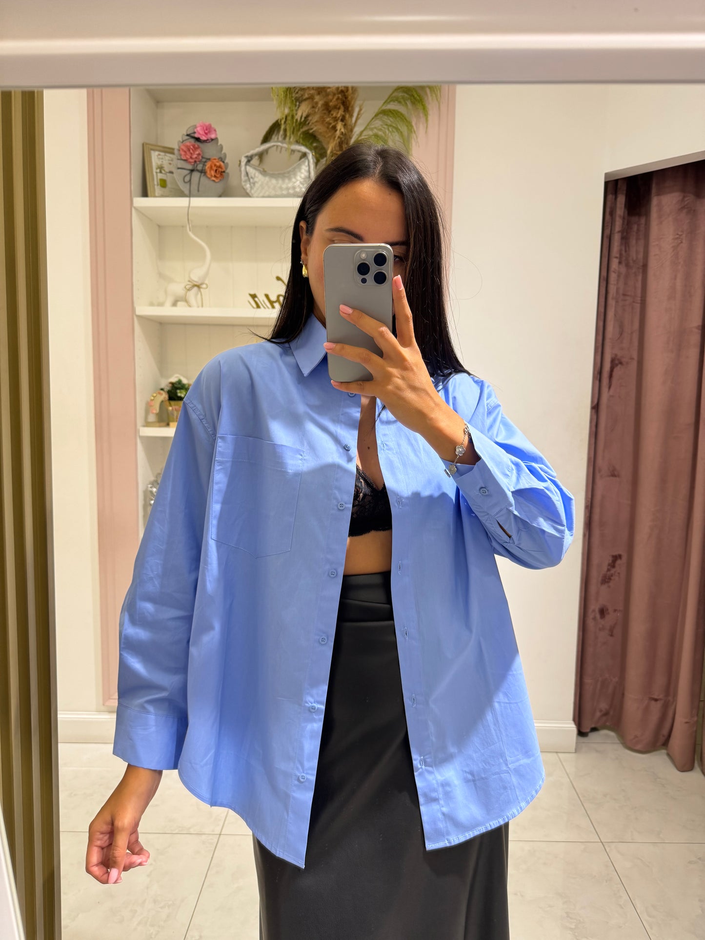 Camicia basic over size - azzurro