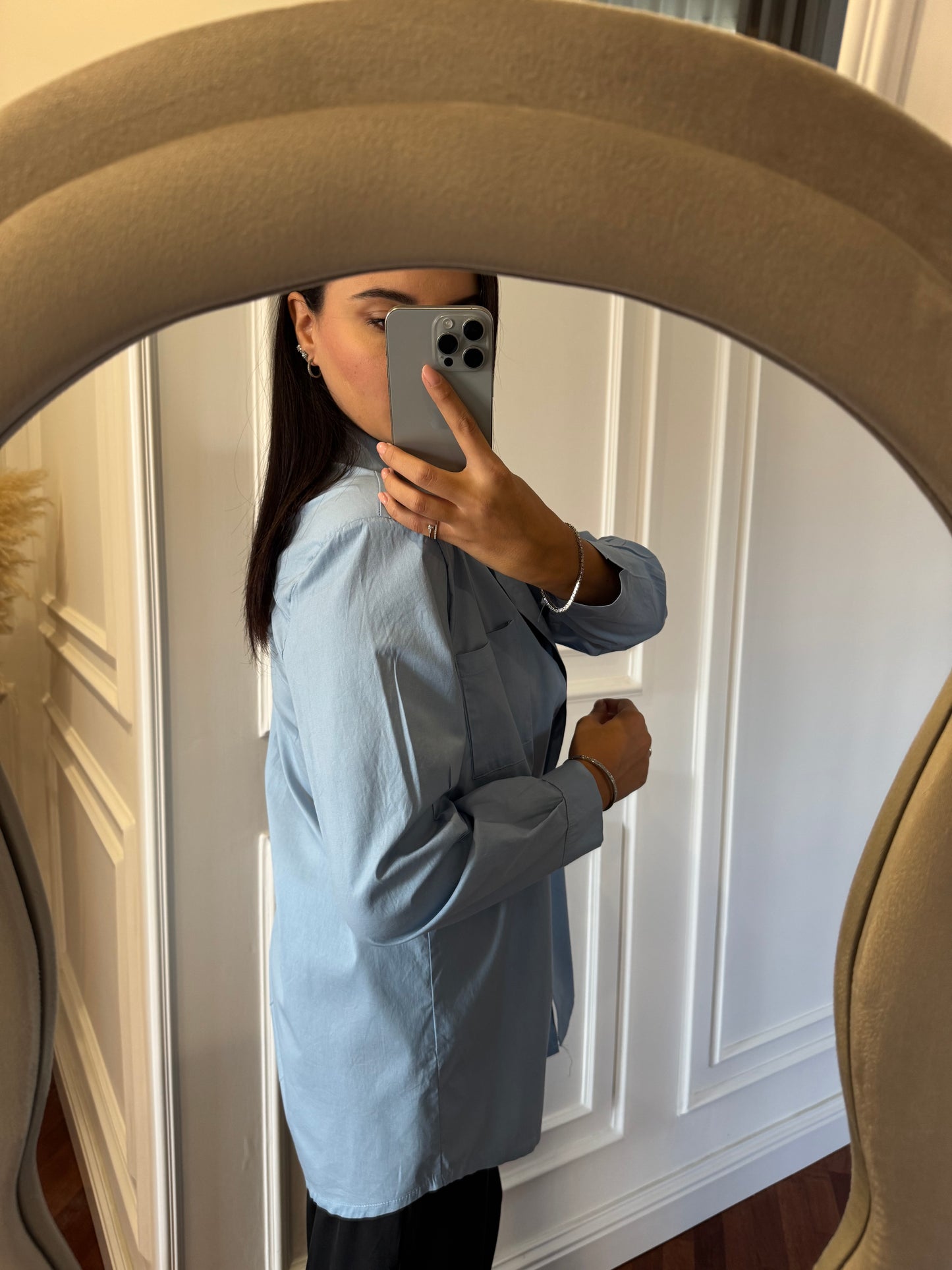 Maxi camicia con spalline strutturate - azzurro