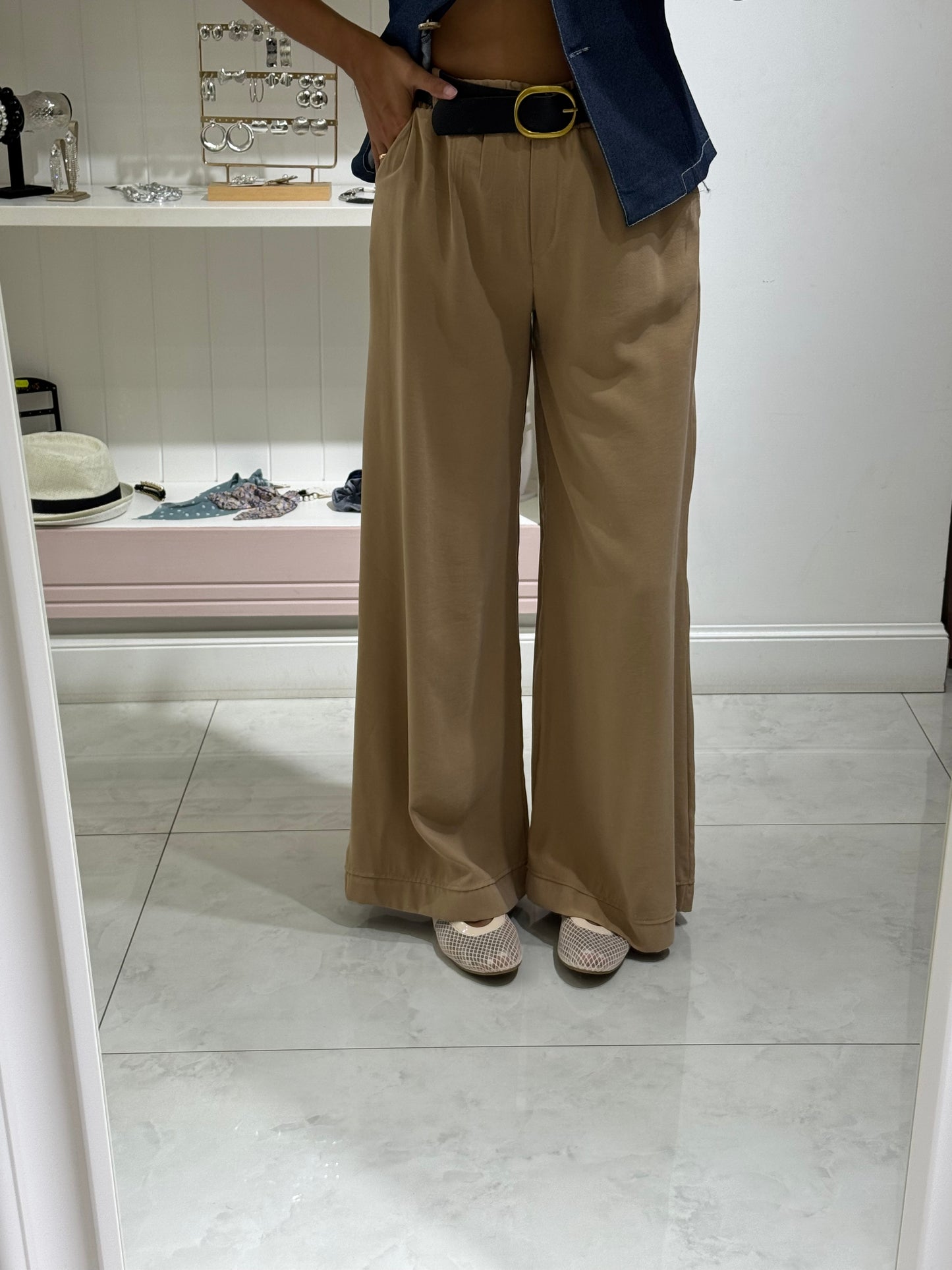 Pantalone palazzo effetto camoscio - beige