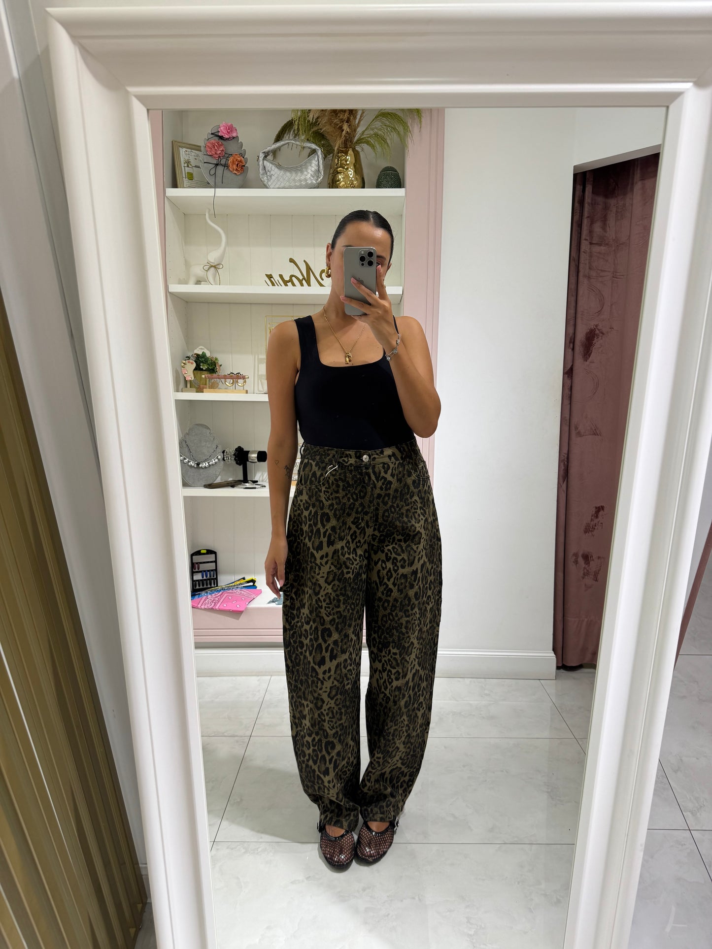 Denim ballon leopardato