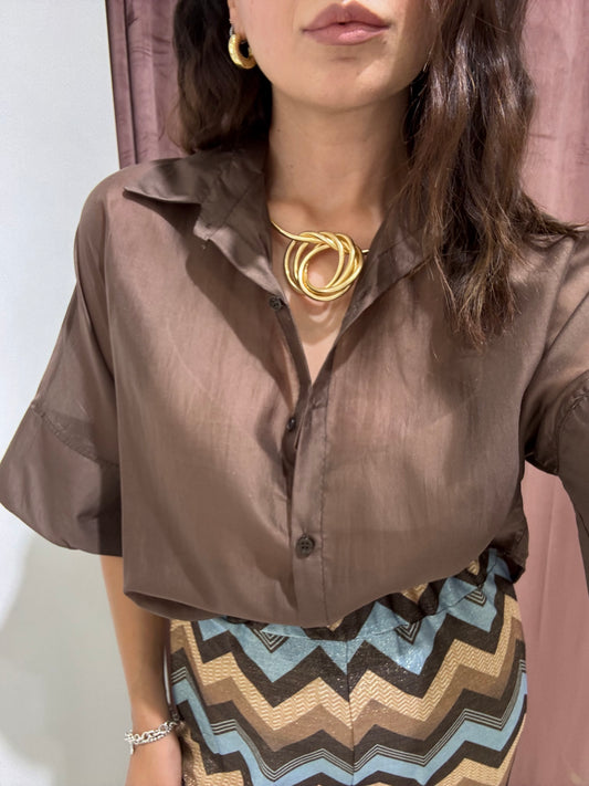 Camicia light mezza manica - marrone