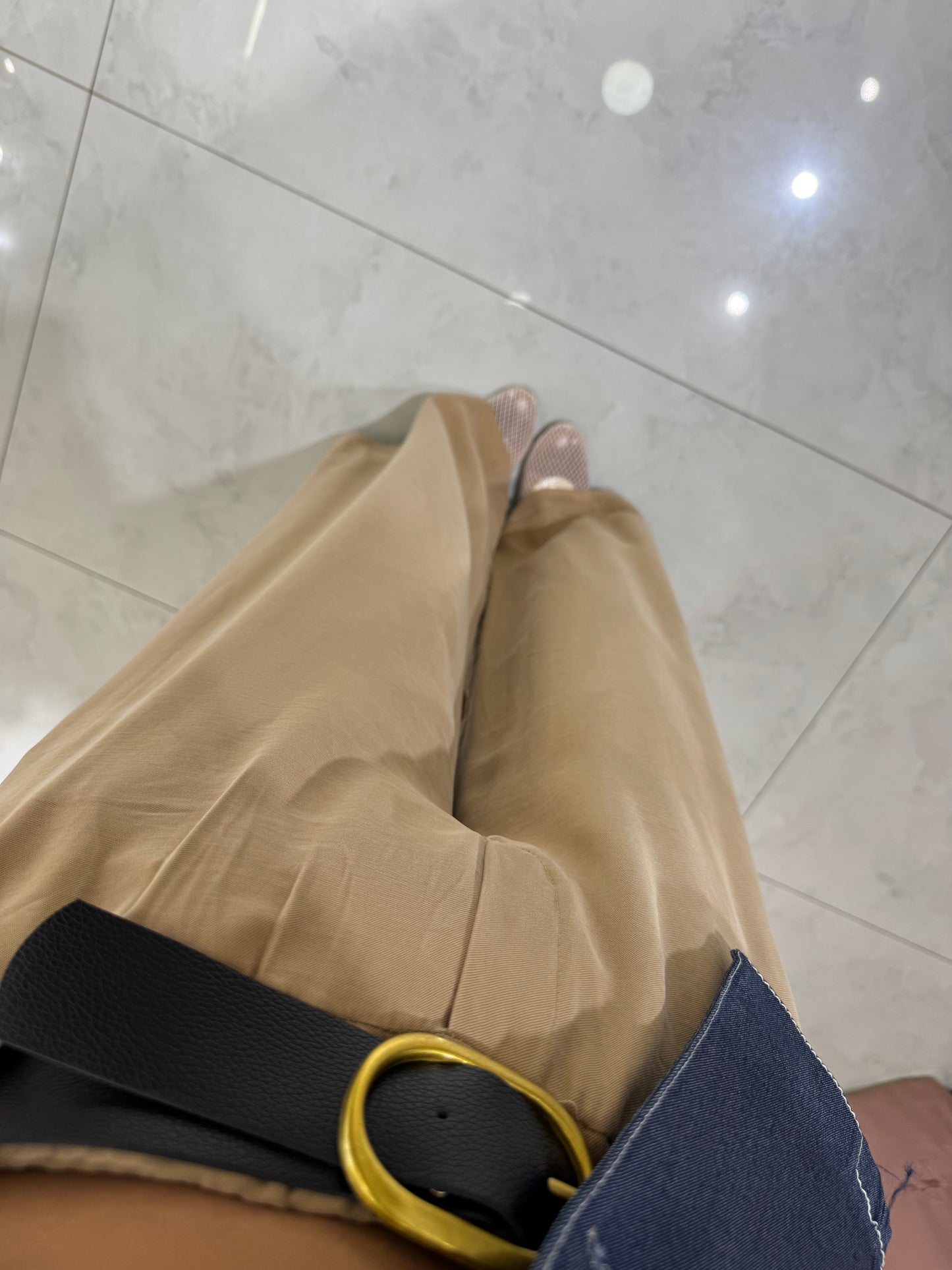 Pantalone palazzo effetto camoscio - beige