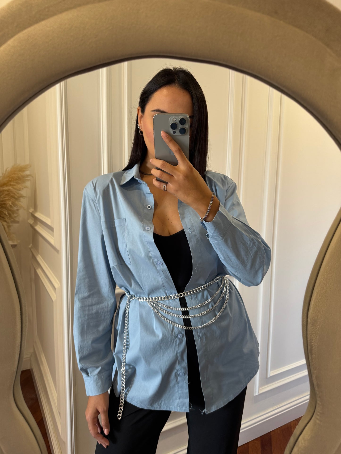 Maxi camicia con spalline strutturate - azzurro