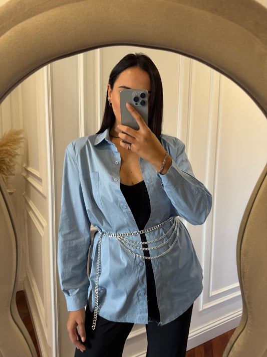Maxi camicia con spalline strutturate - azzurro