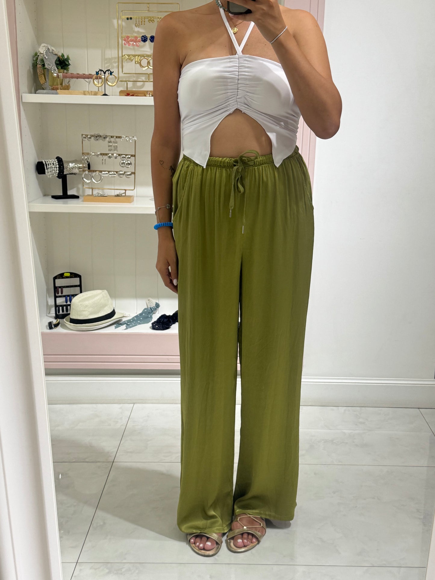 Pantalone palazzo satin  - verde