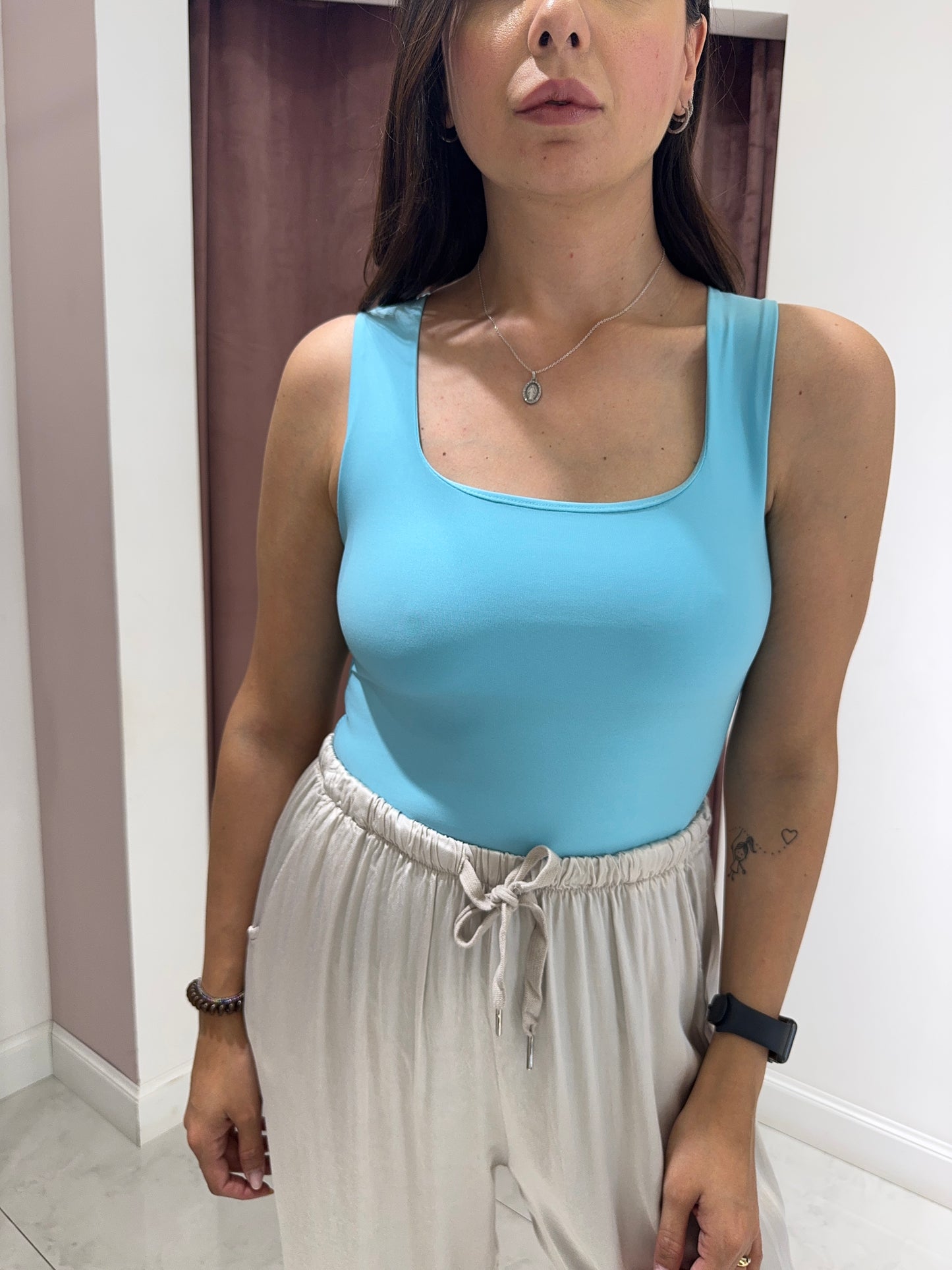 Body basic scollo quadrato - turchese